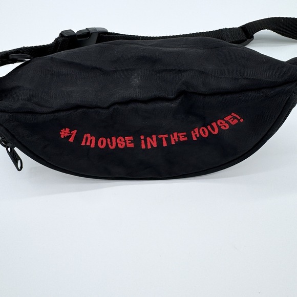Vintage 90s Thumbs Up Walt Disney Mickey Mouse Black Fanny Pack Bag 2 Pocket - Picture 2 of 5